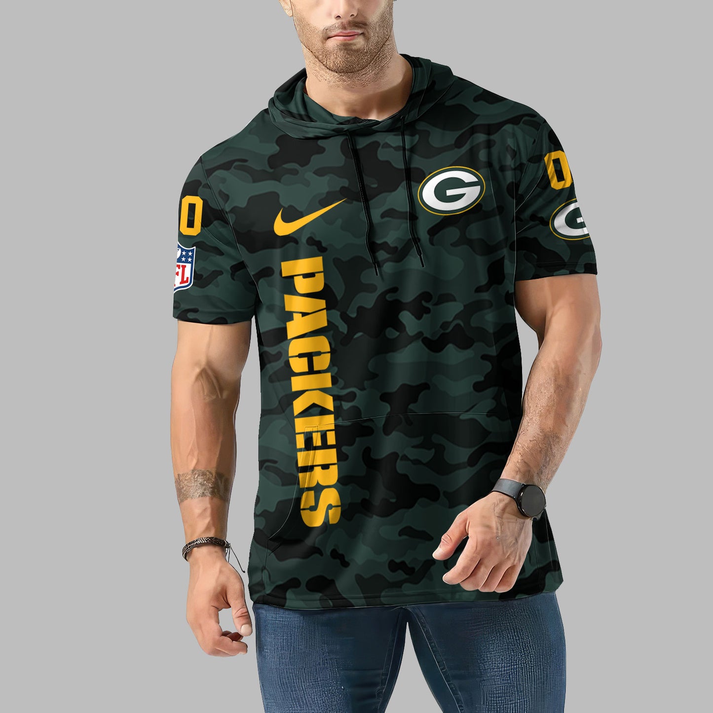Green Bay Packers Personalized Camo Short Sleeve Hoodie AZBTSSHD000062