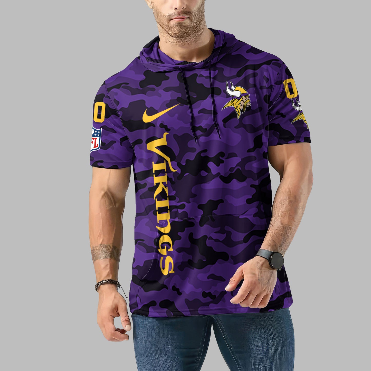 Minnesota Vikings Personalized Camo Short Sleeve Hoodie AZBTSSHD000052