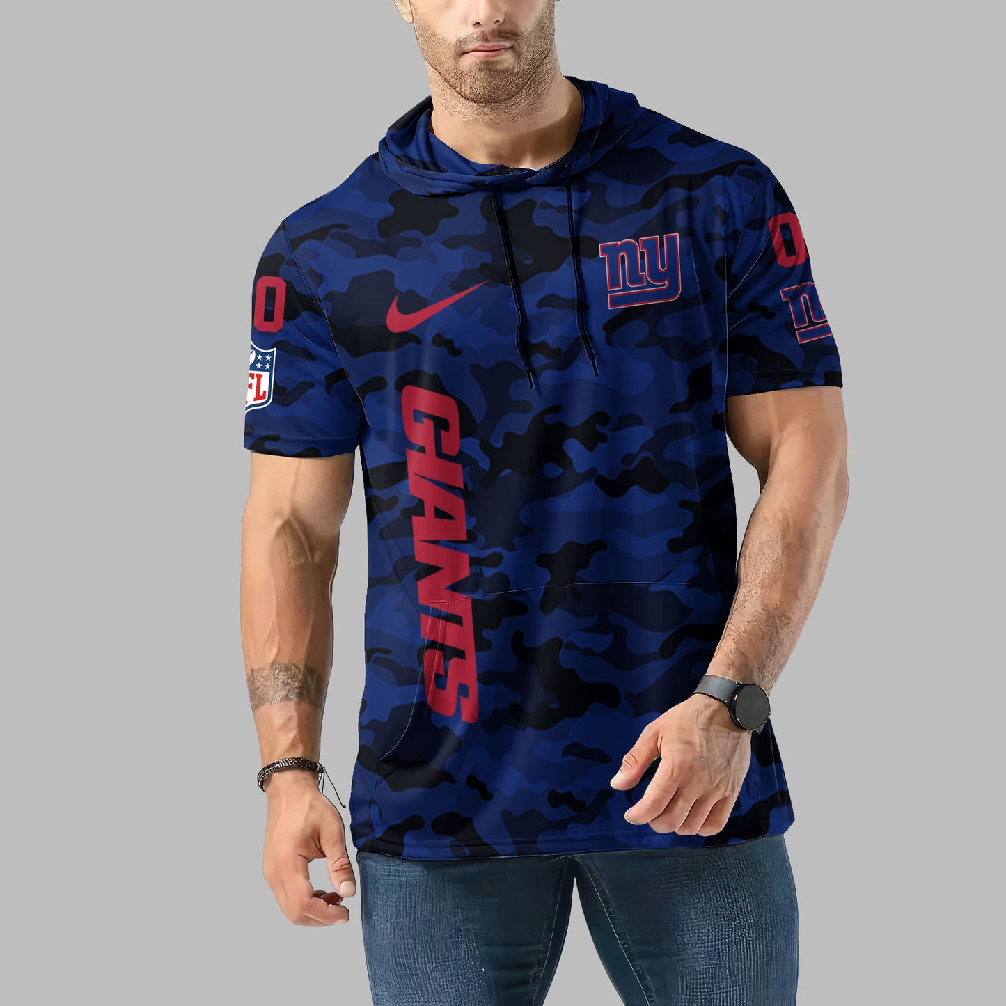 New York Giants Personalized Camo Short Sleeve Hoodie AZBTSSHD000055