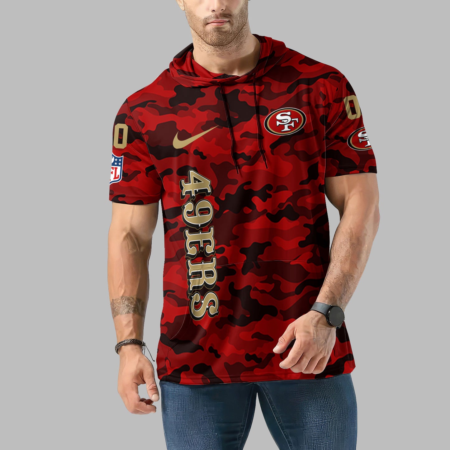 San Francisco 49ers Personalized Camo Short Sleeve Hoodie AZBTSSHD000039