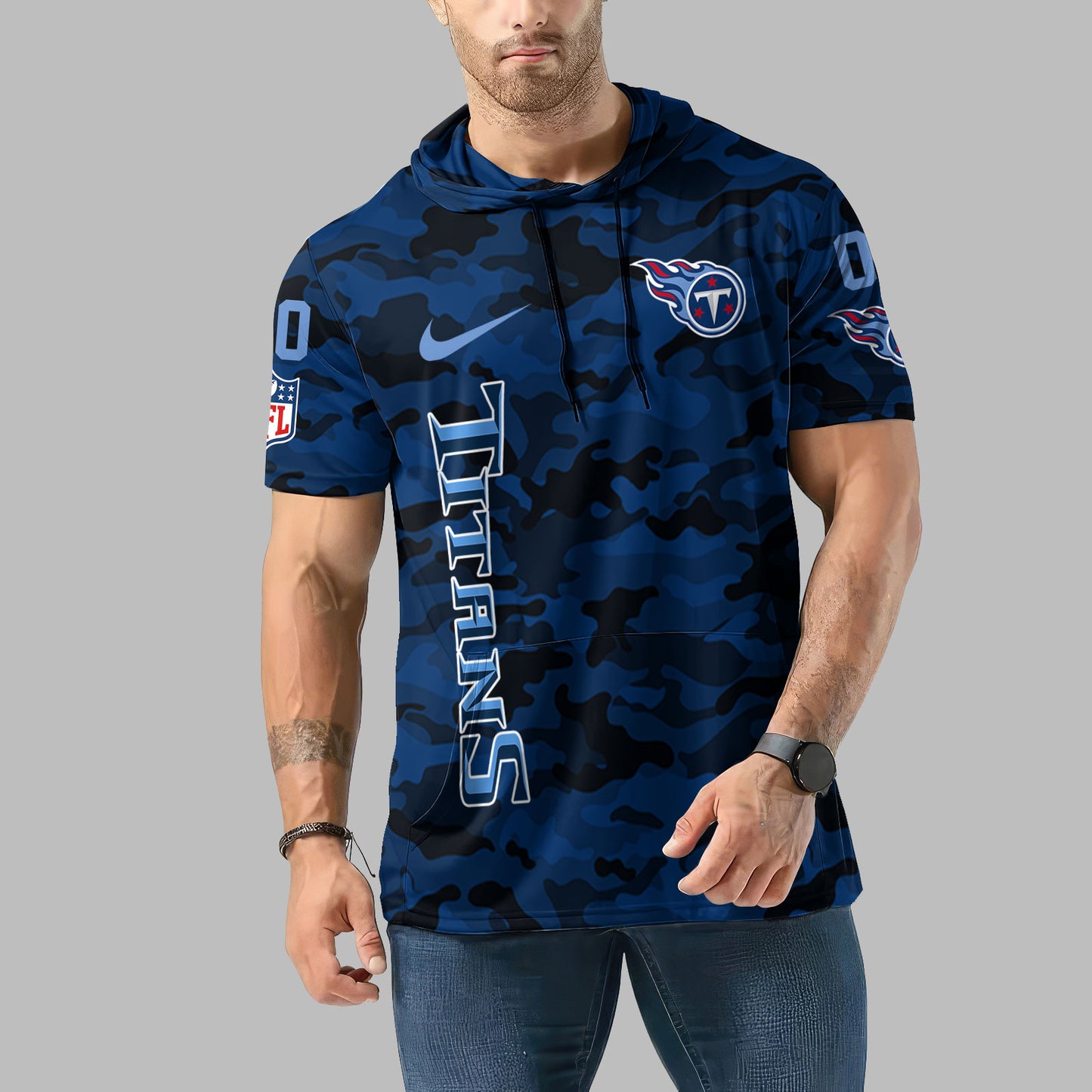Tennessee Titans Personalized Camo Short Sleeve Hoodie AZBTSSHD000042