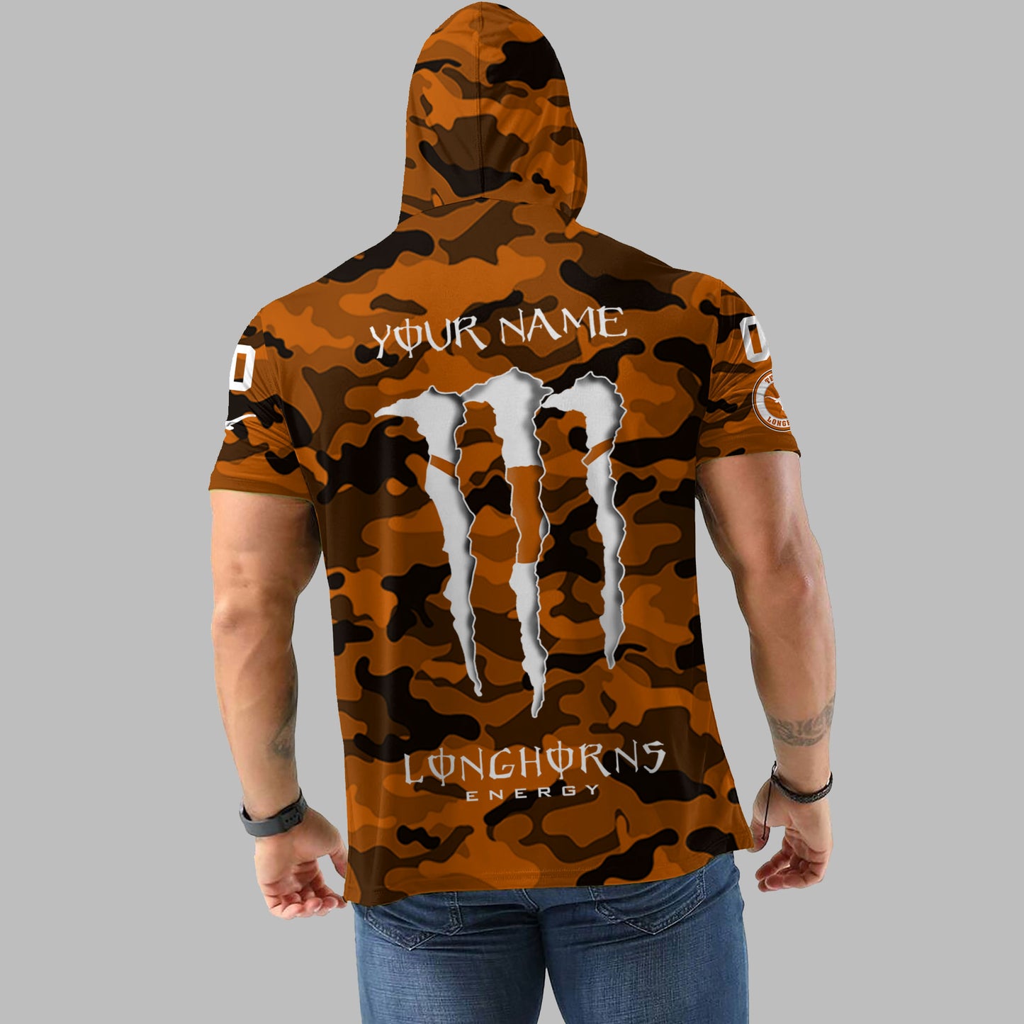Texas Longhorns Personalized Camo Short Sleeve Hoodie AZBTSSHD000008