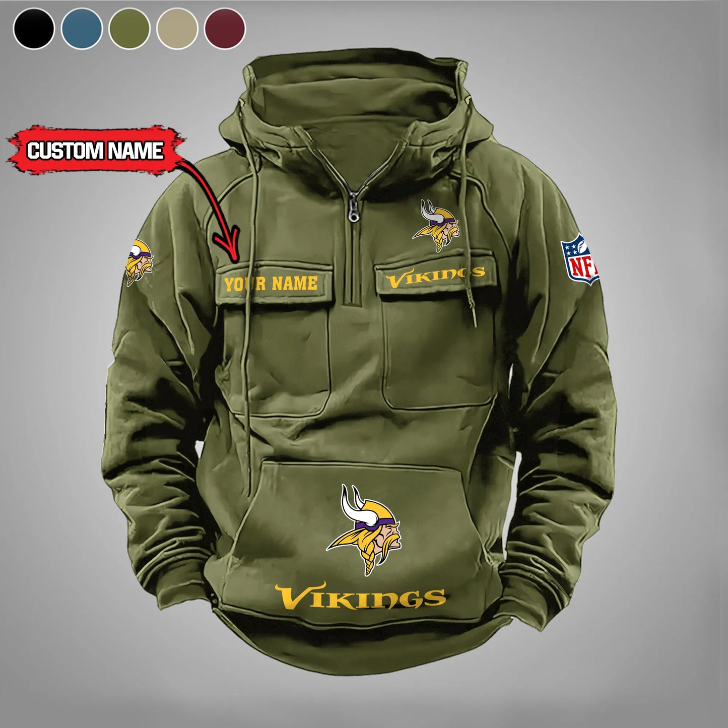 Minnesota Vikings New Personalized Multi-Pockets Zip Hoodie AZBTMZHD000011