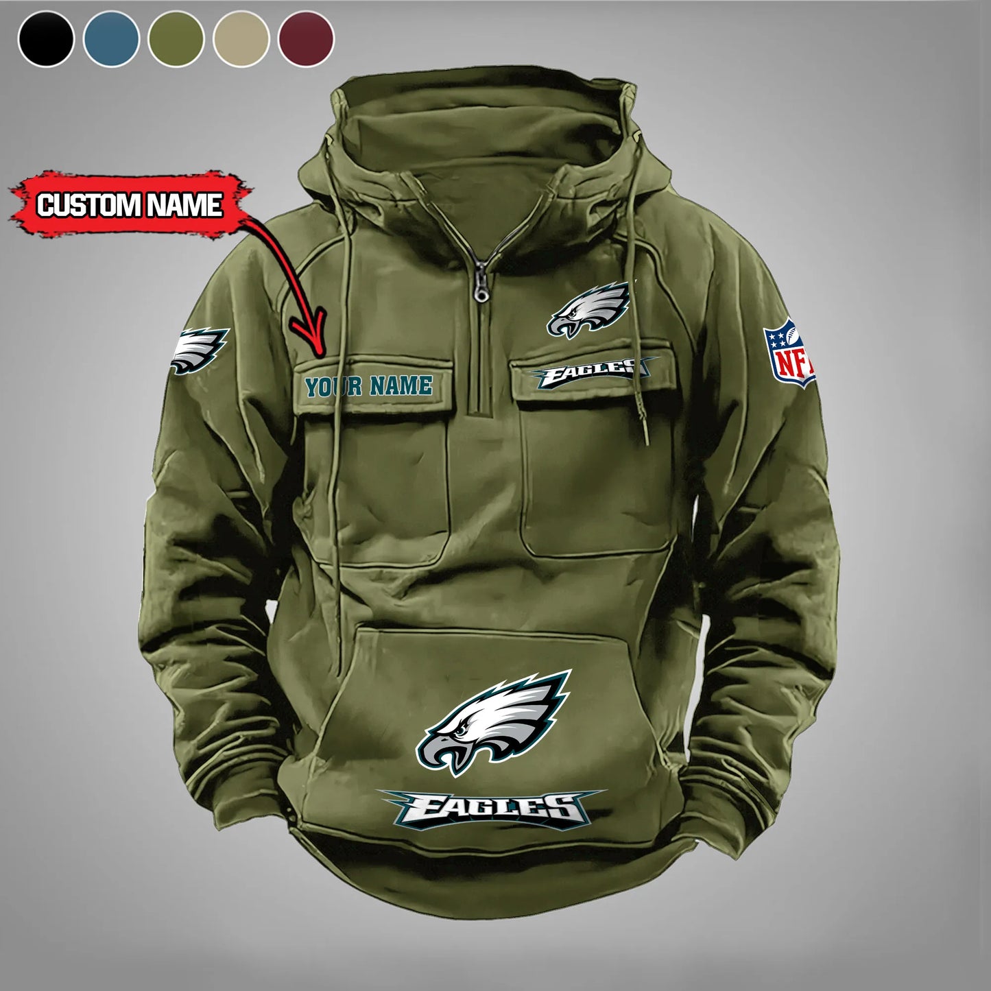 Philadelphia Eagles New Personalized Multi-Pockets Zip Hoodie AZBTMZHD000013