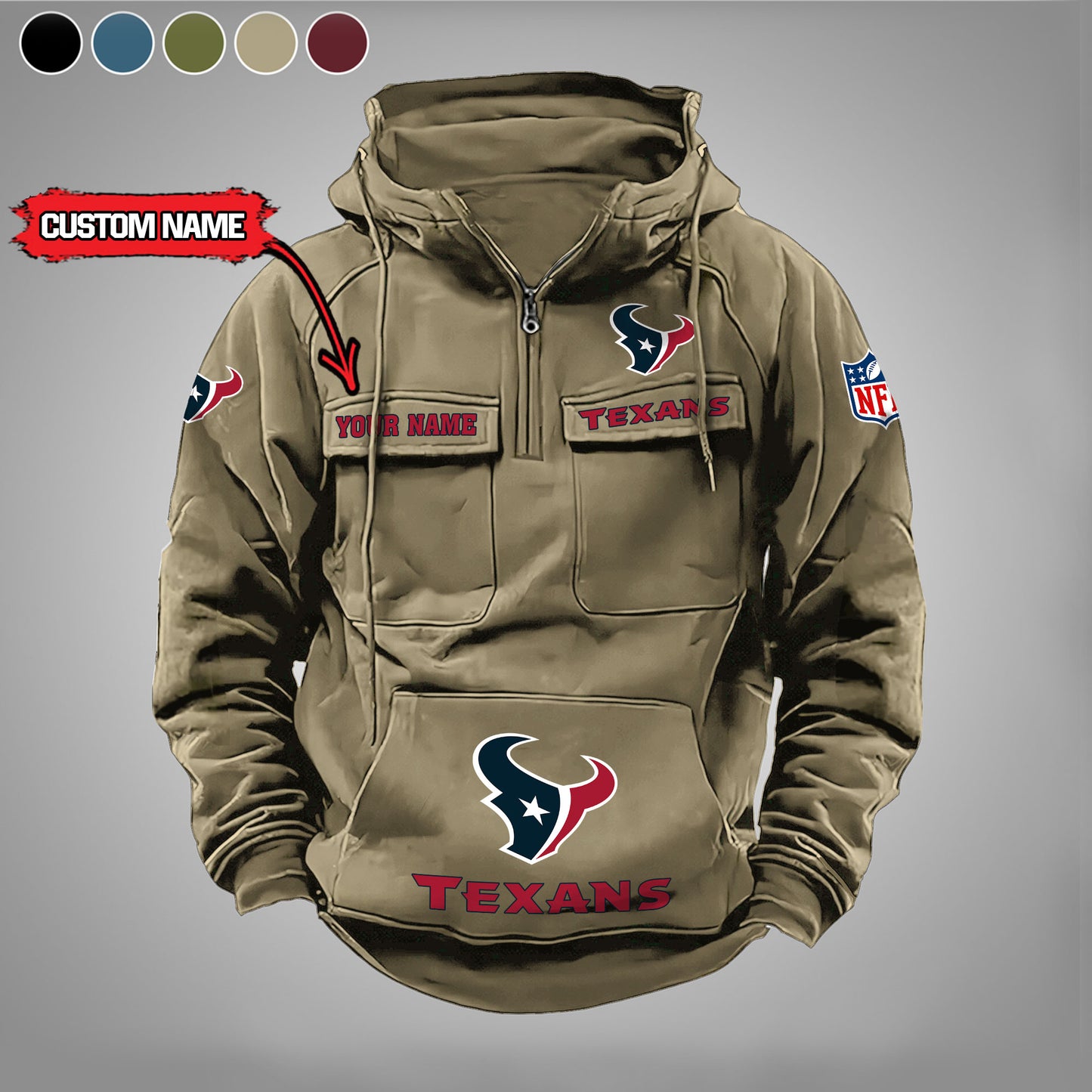 Houston Texans New Personalized Multi-Pockets Zip Hoodie AZBTMZHD000022