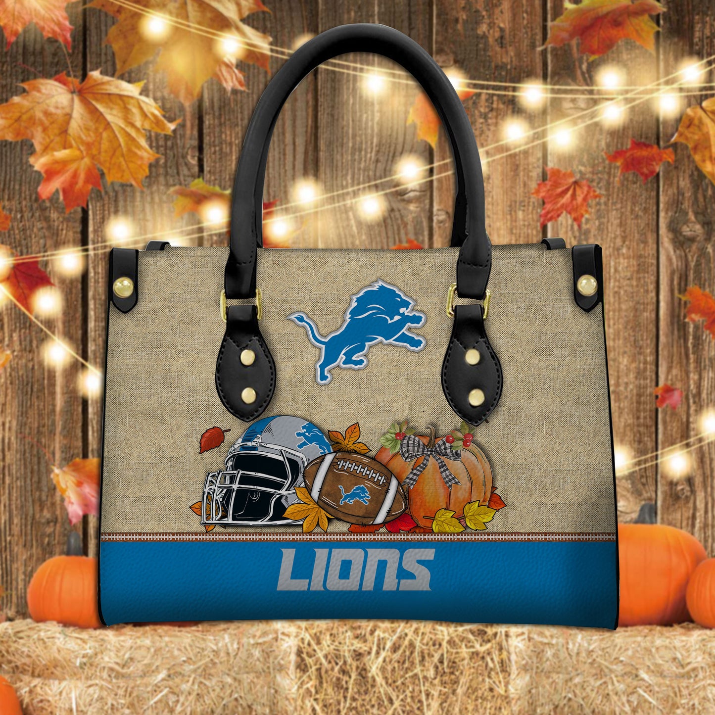 Detroit Lions Personalized Leather Hand Bag AZBTLHB000027