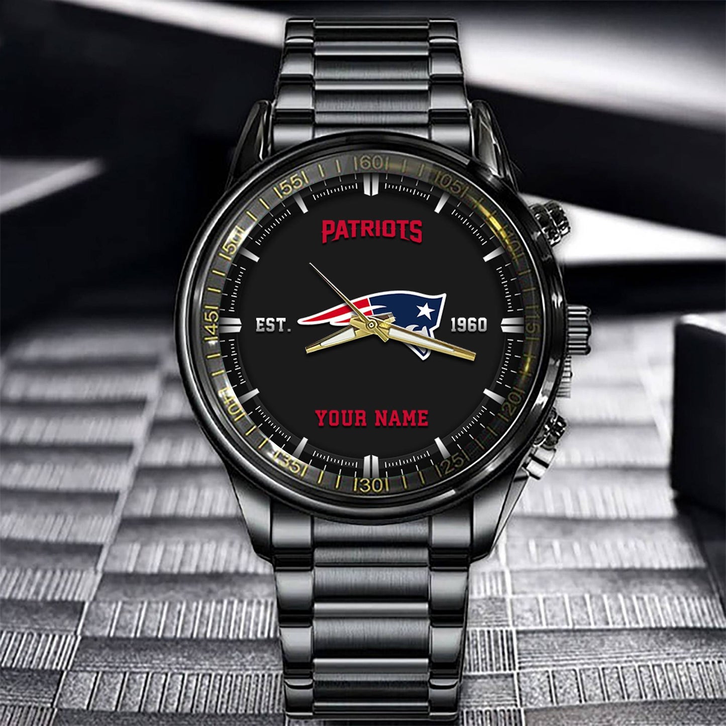 New England Patriots Black Fashion Watch Gifts For Sport Fans AZWATCH076