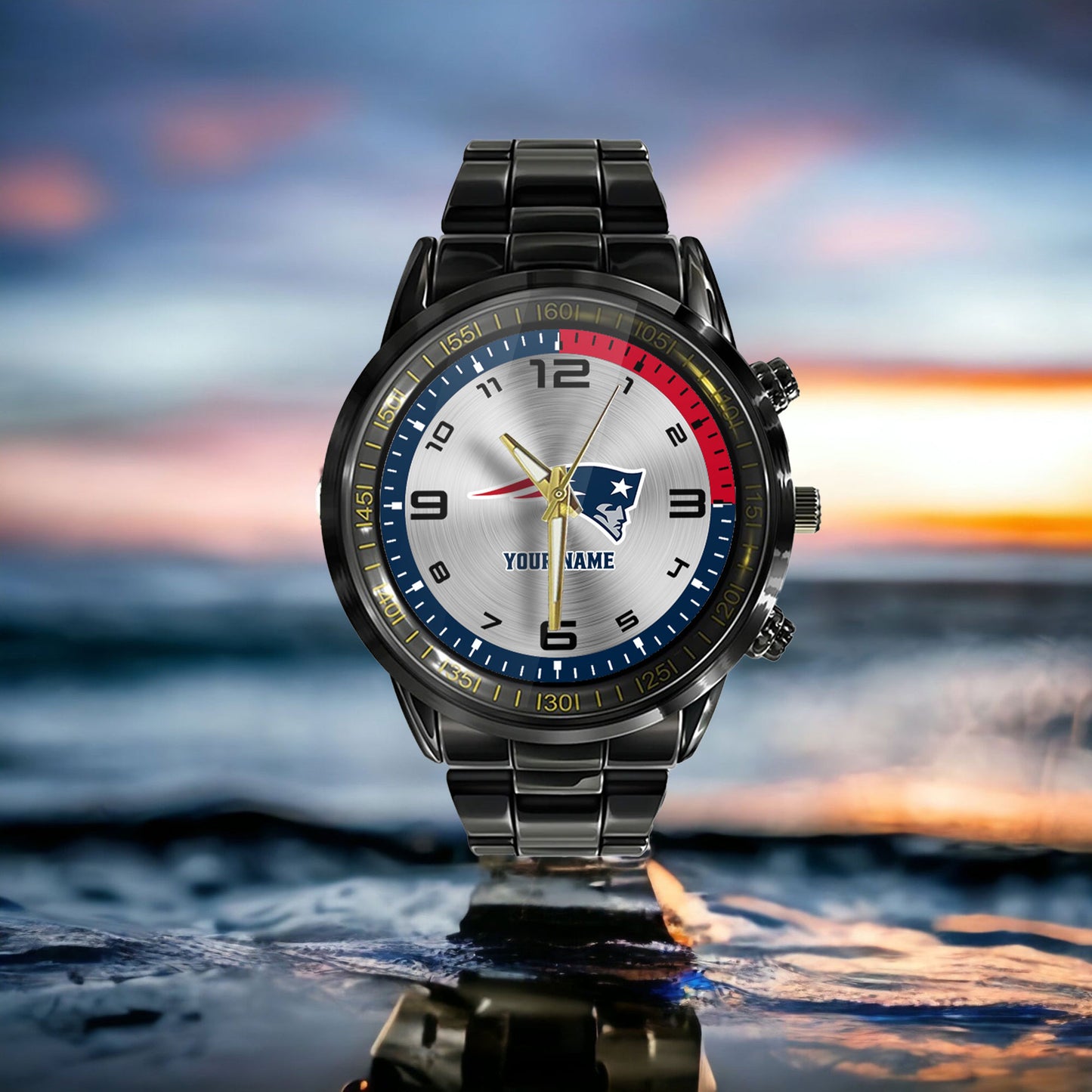 New England Patriots Black Fashion Watch Gifts For Sport Fans AZWATCH022