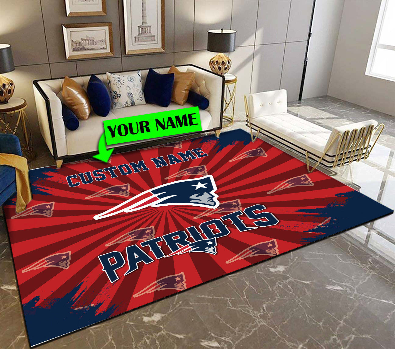 New England Patriots Personalized Premium Rectangle Rug 62