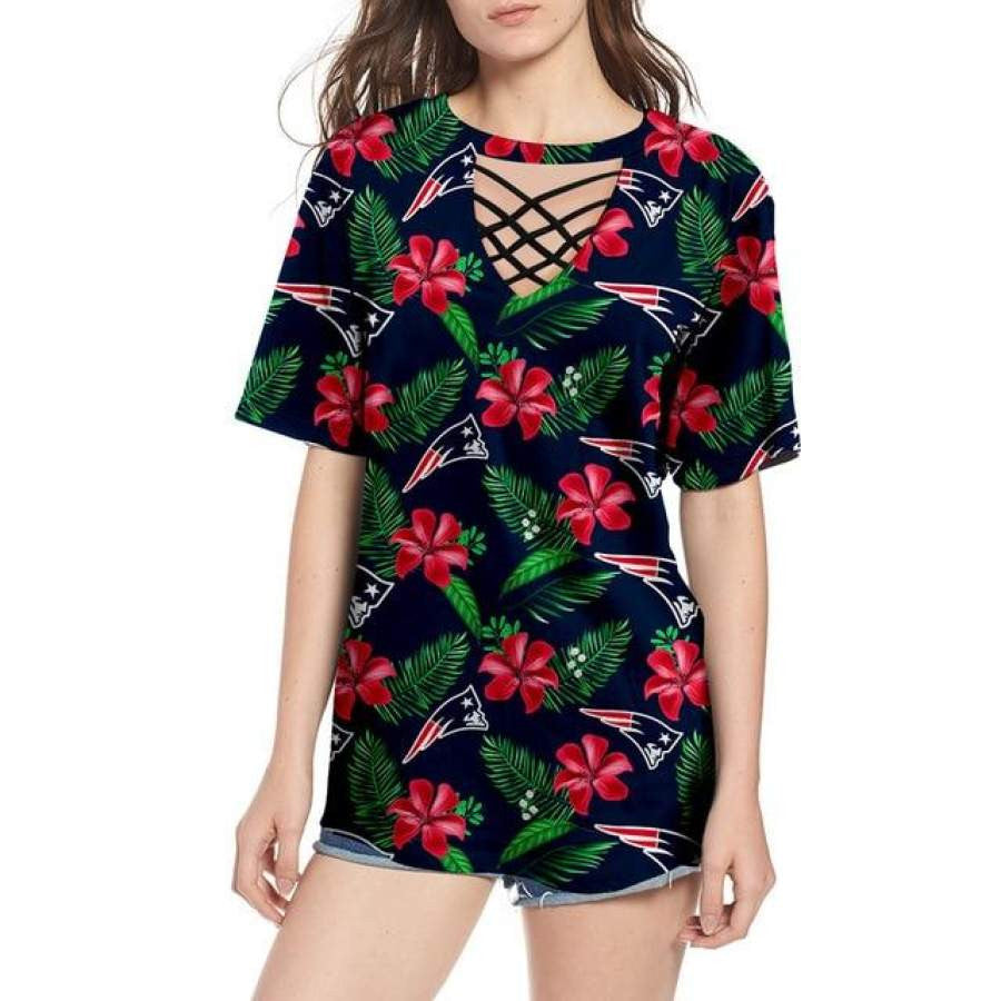 New England Patriots Women Summer String Short Sleeve Shirt BG19