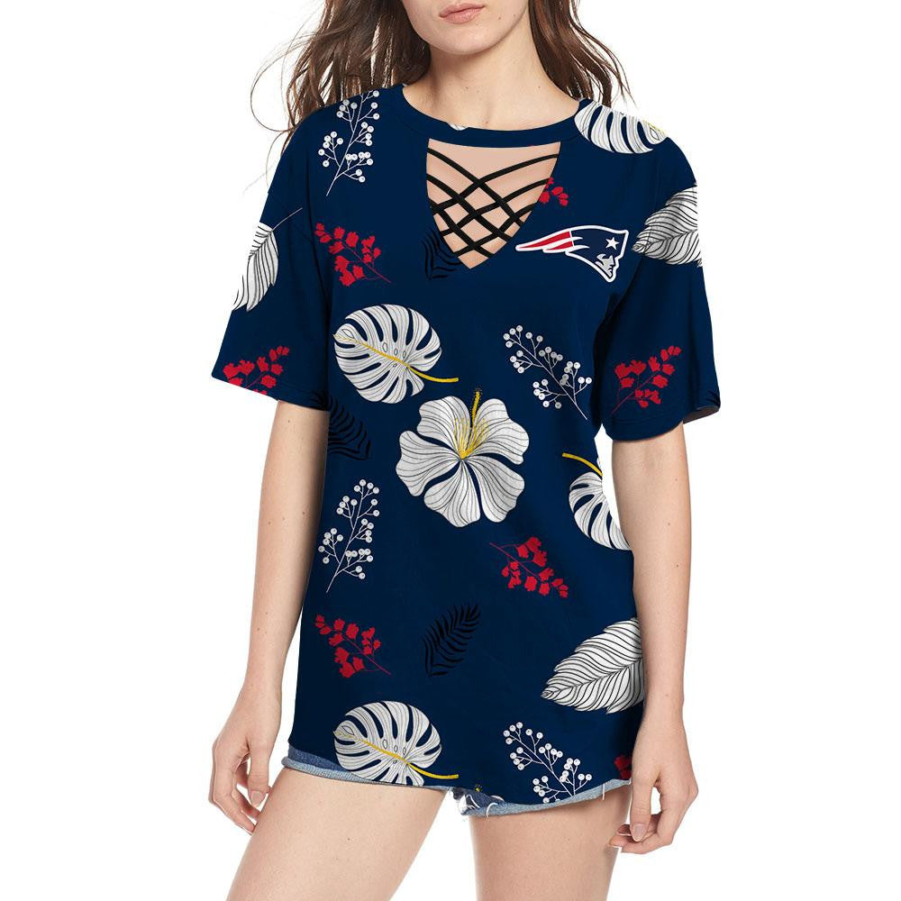 New England Patriots Women Summer String Short Sleeve Shirt BG22