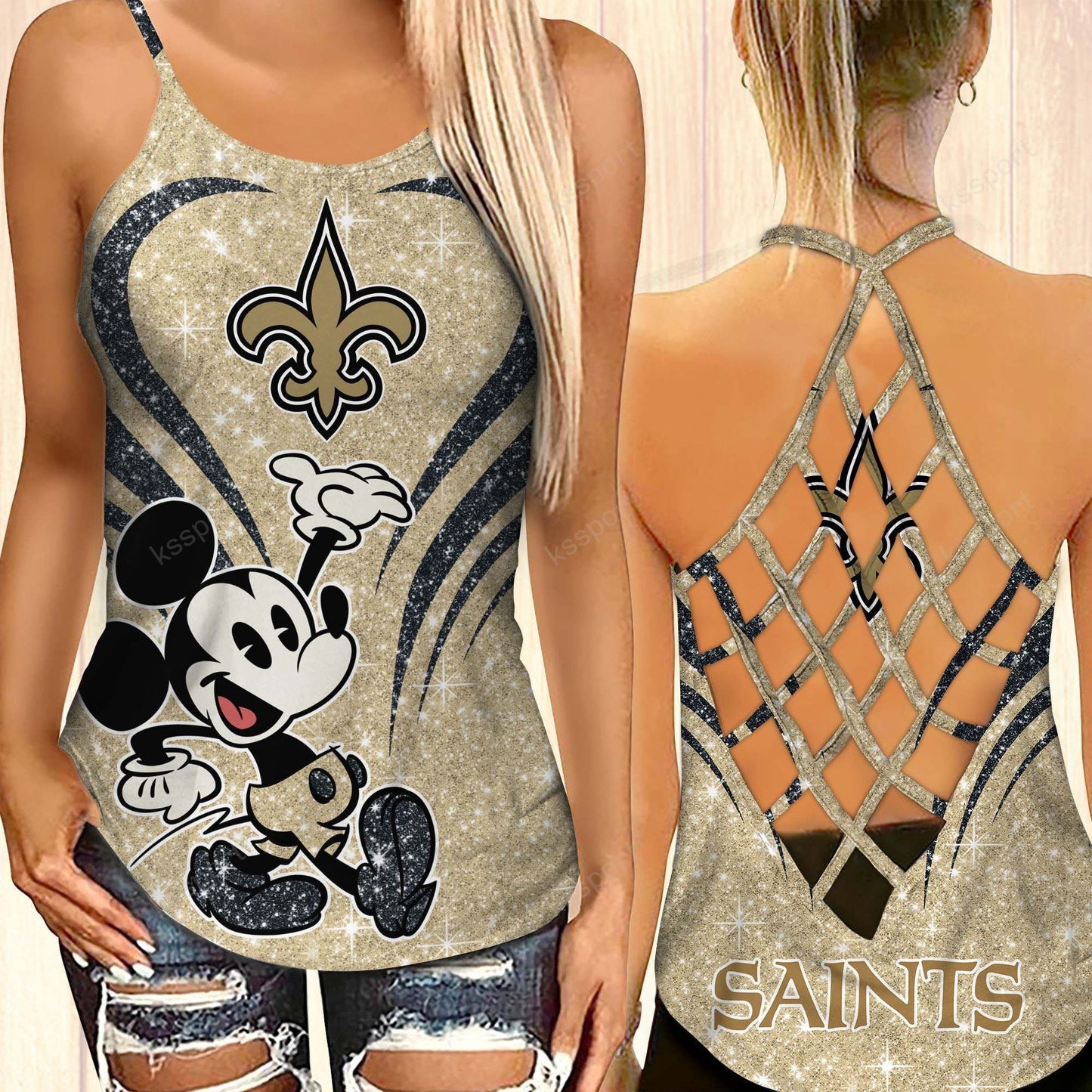 New Orleans Saints Criss-cross Open Back Camisole Tank Top BG53