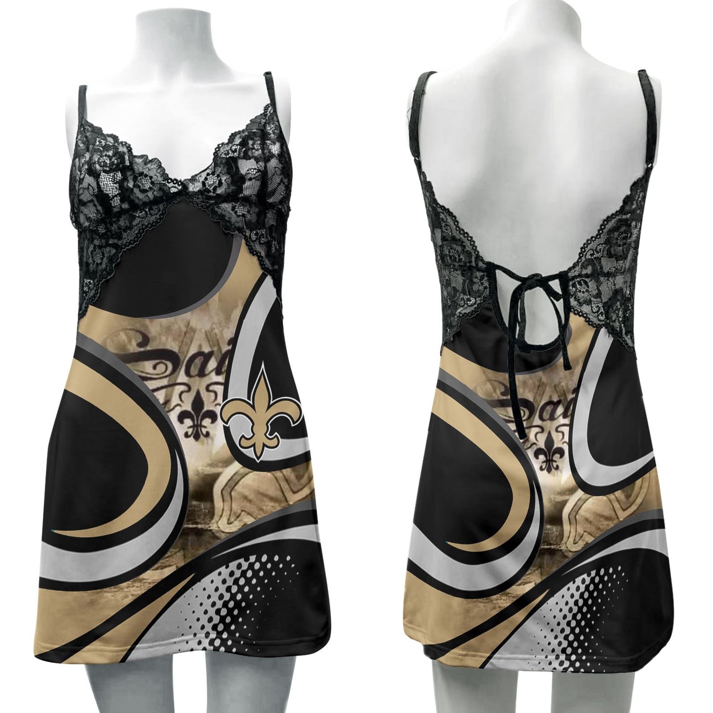New Orleans Saints Lace Back Strap Slip Dress 140-1
