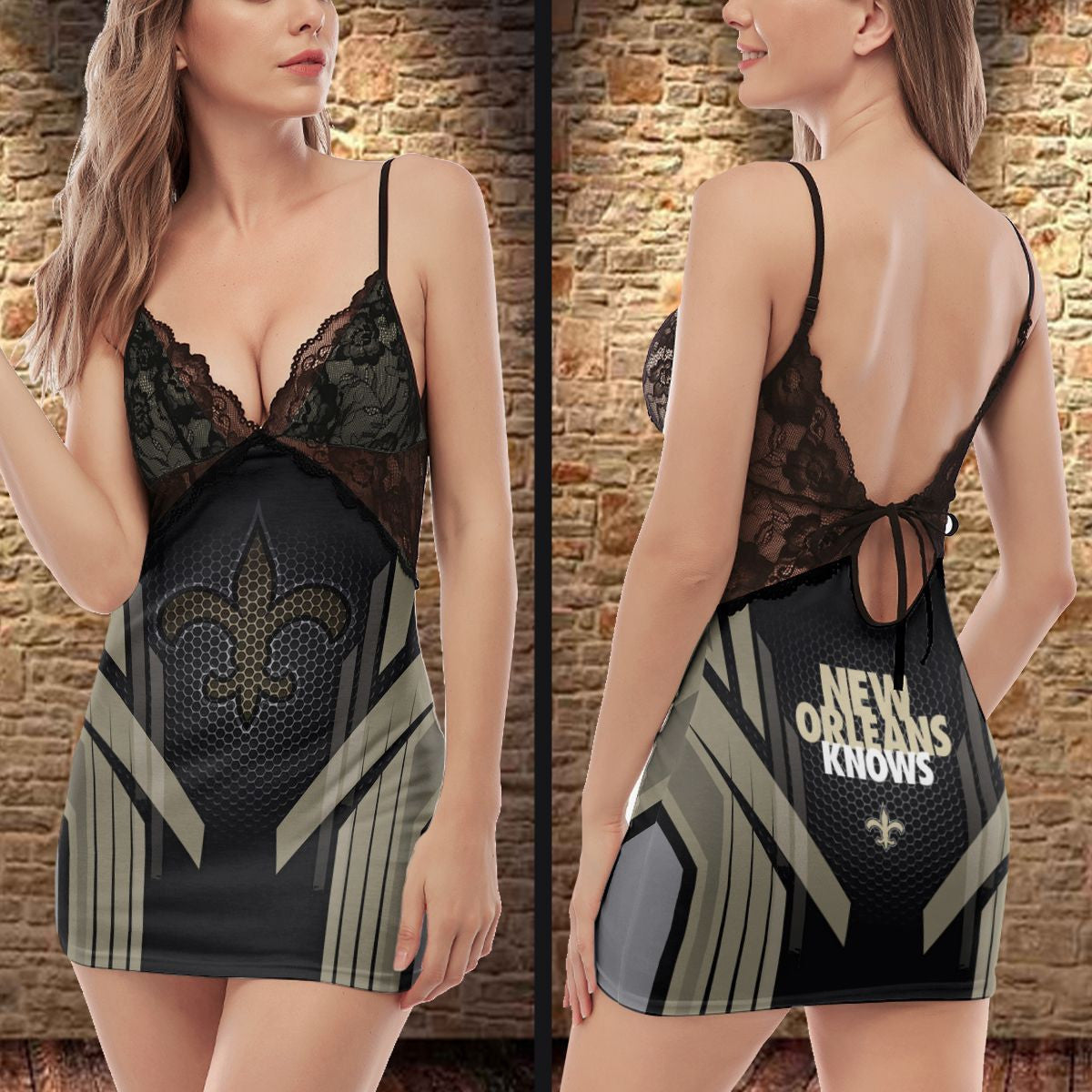 New Orleans Saints Lace Back Strap Slip Dress 401
