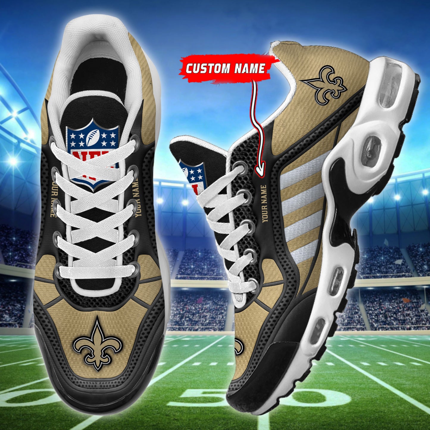 New Orleans Saints Personalized Plus T-N Youth Sneakers BG157