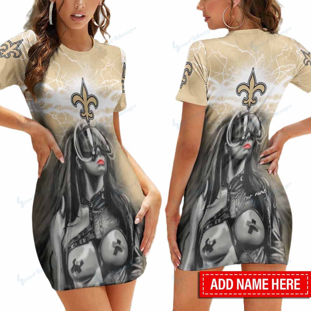 New Orleans Saints Personalized Short Sleeve Bodycon Mini Dress BG319