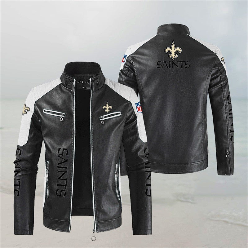New Orleans Saints Stand Collar Leather Jacket BG30