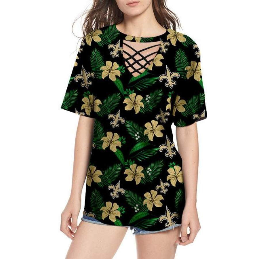 New Orleans Saints Women Summer String Short Sleeve Shirt BG07
