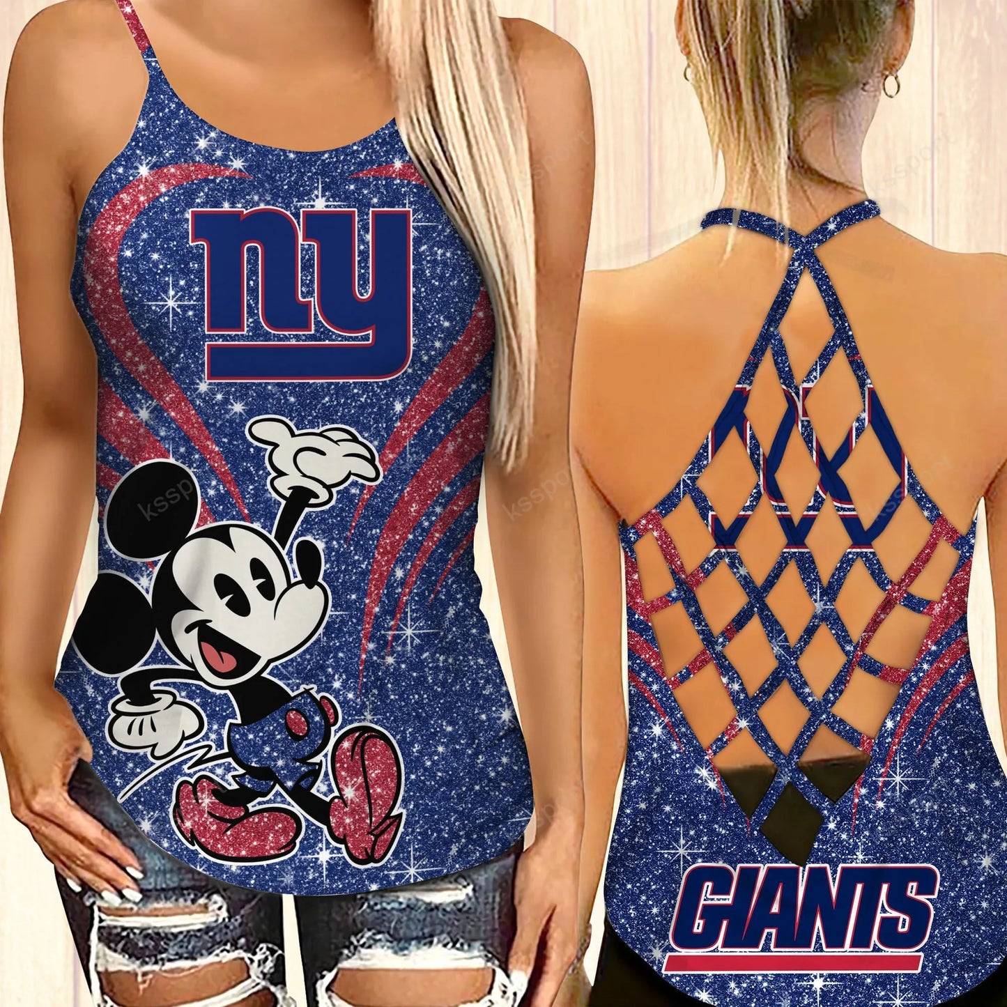 New York Giants Criss-cross Open Back Camisole Tank Top BG54