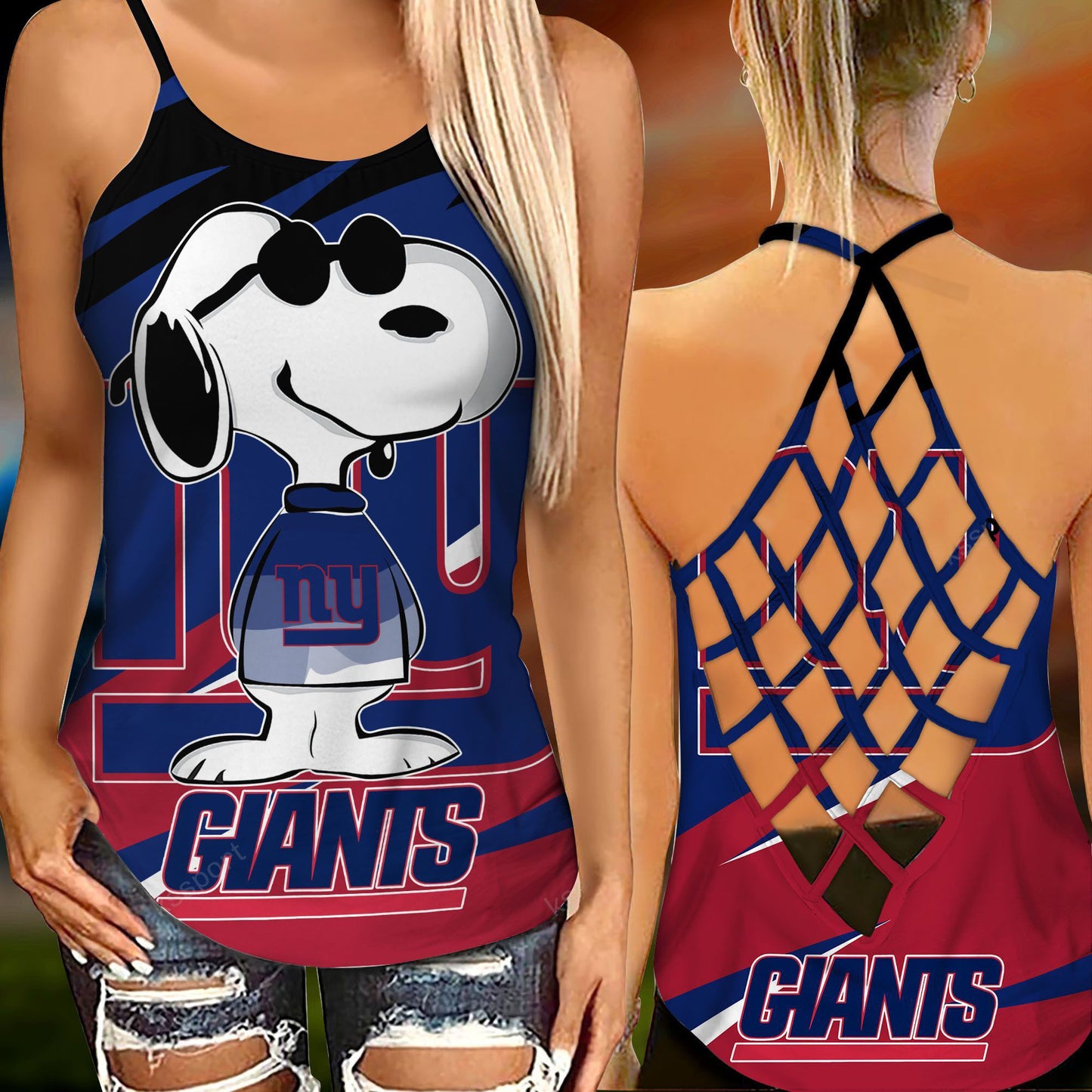 New York Giants Leggings And Criss Cross Tank Top BG94