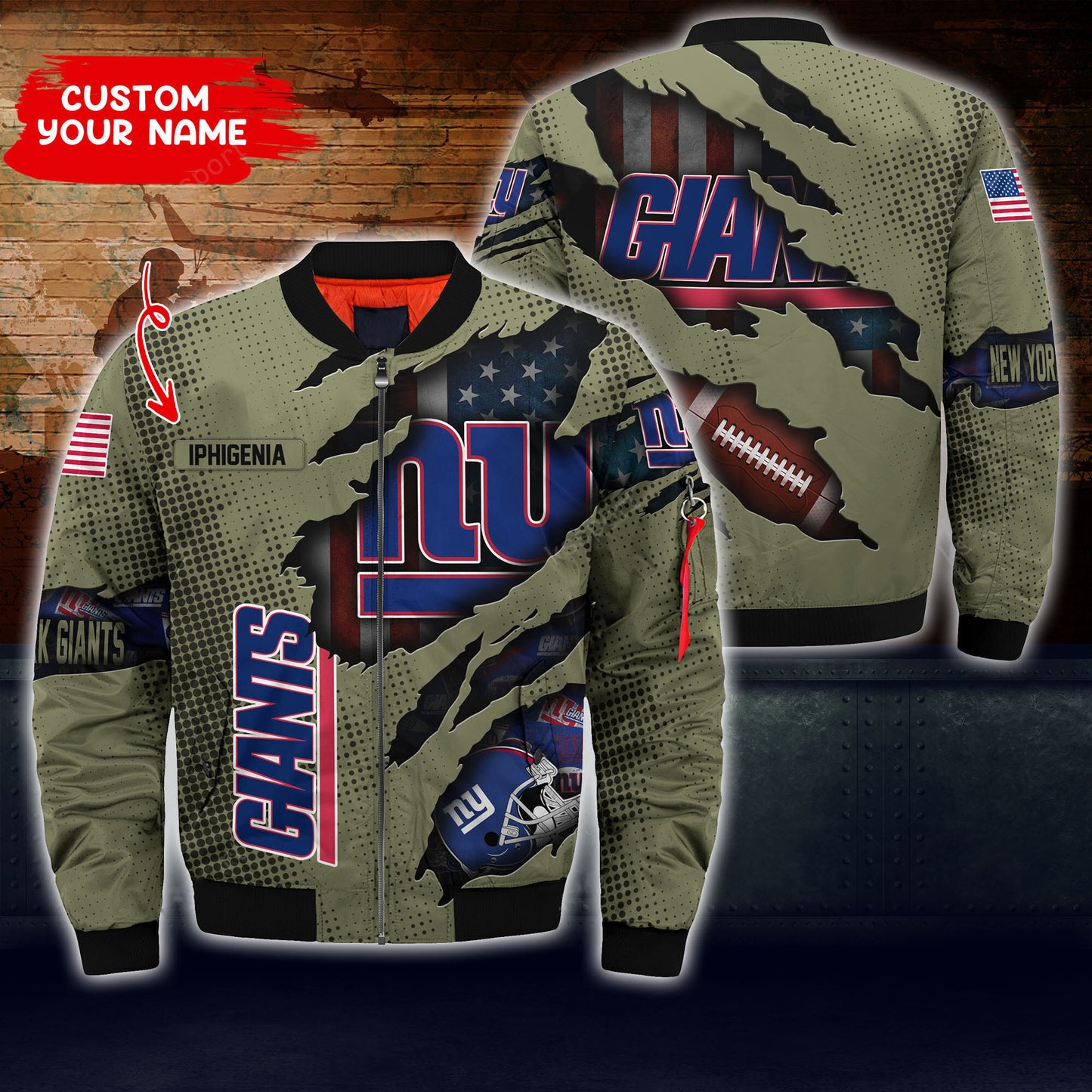 New York Giants Personalized Thick Bomber Jacket CS61