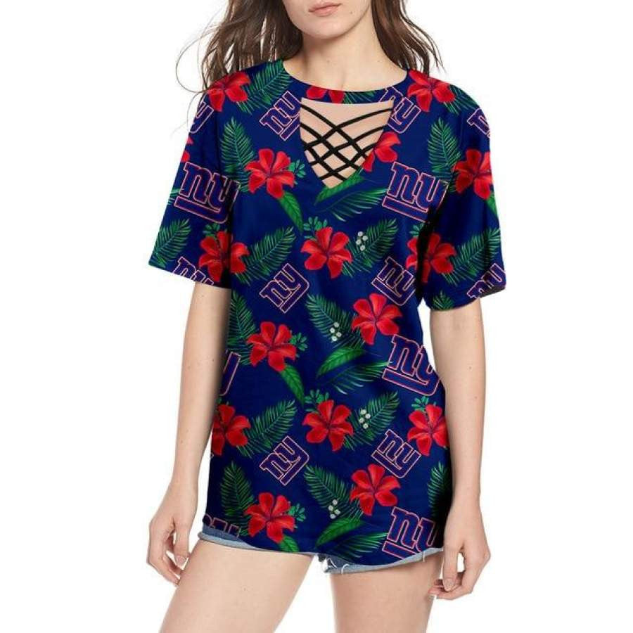 New York Giants Women Summer String Short Sleeve Shirt BG25
