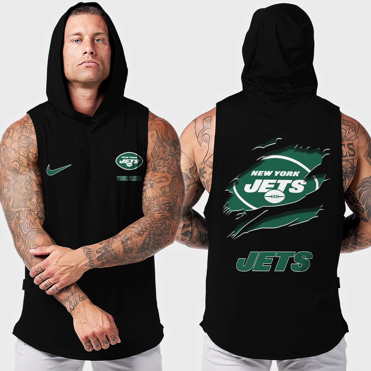 New York Jets Men Workout Hooded Tank Top AZMGSH025