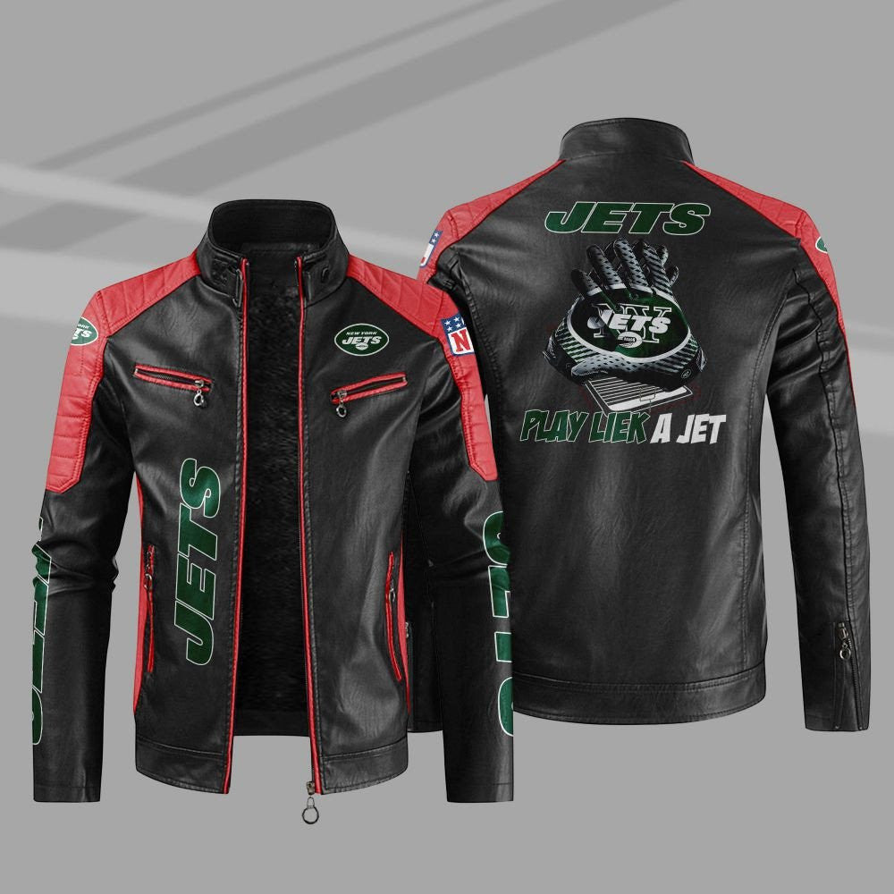 New York Jets Stand Collar Leather Jacket BG17