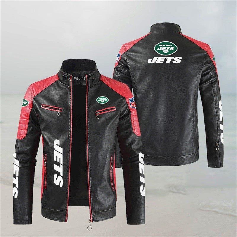 New York Jets Stand Collar Leather Jacket BG48
