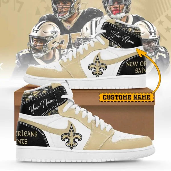 New Orleans Saints Limited Edition High AJ1 Shoes with Custom Name AZBTAJ1SEW000023