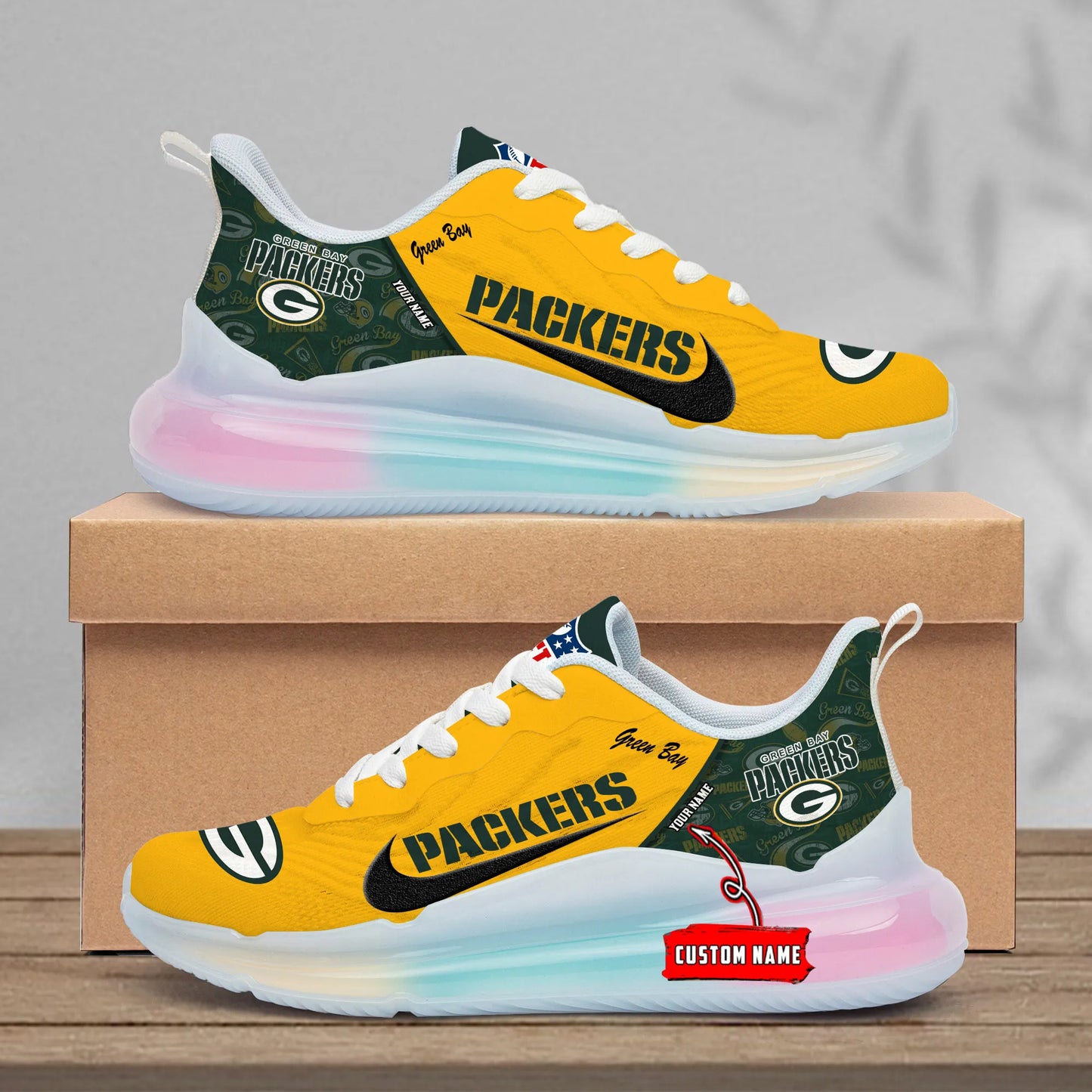 Green Bay PackeCRS Rainbow Cushion Running Shoes AZBTCRS00012