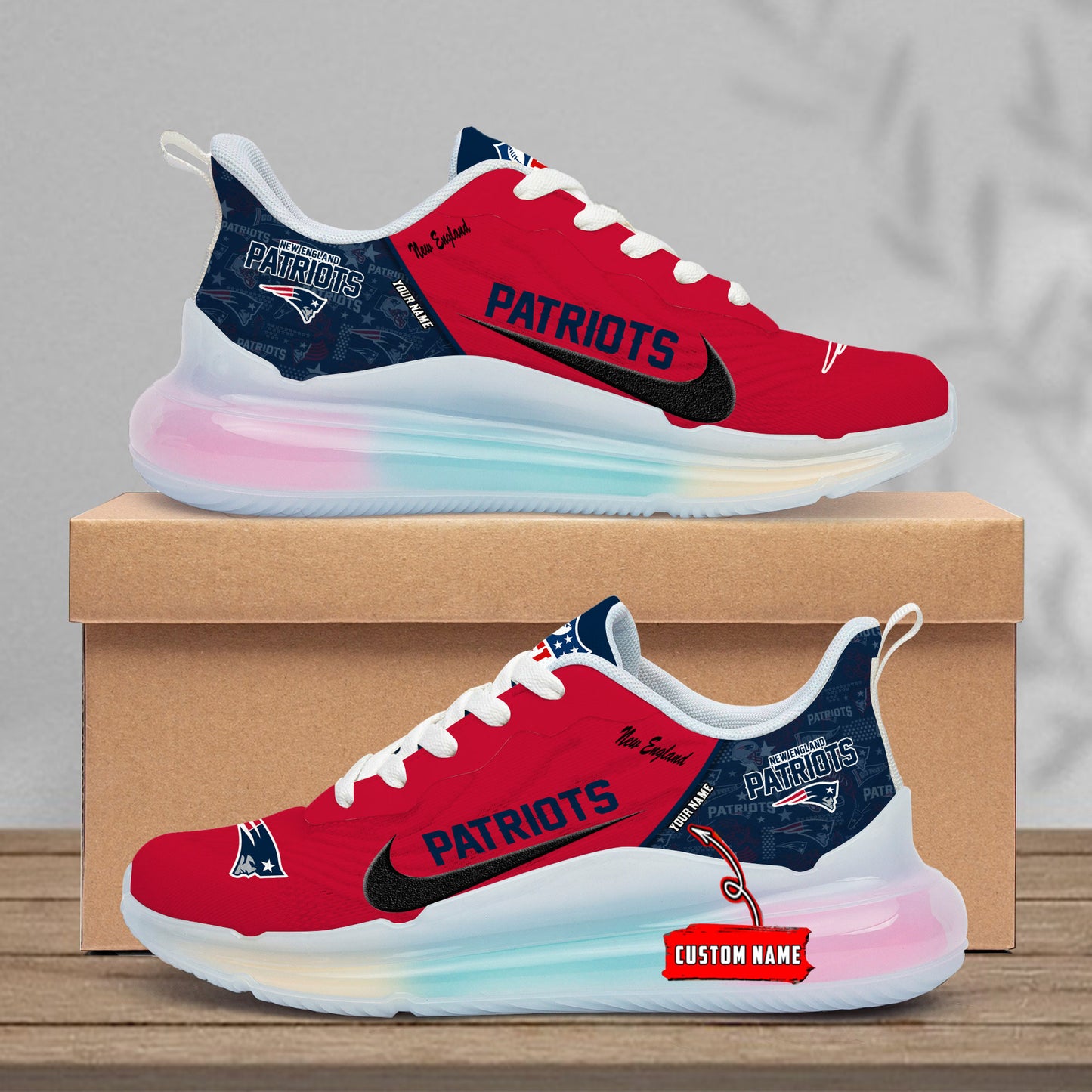 New England Patriots Rainbow Cushion Running Shoes AZBTCRS00019