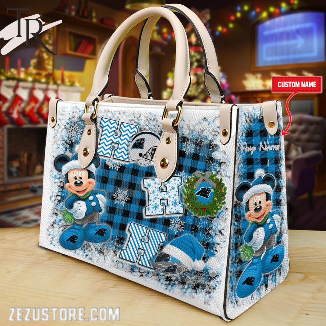 Carolina Panthers Personalized Ho Ho Ho Christmas Leather Hand Bag BBLTHB476
