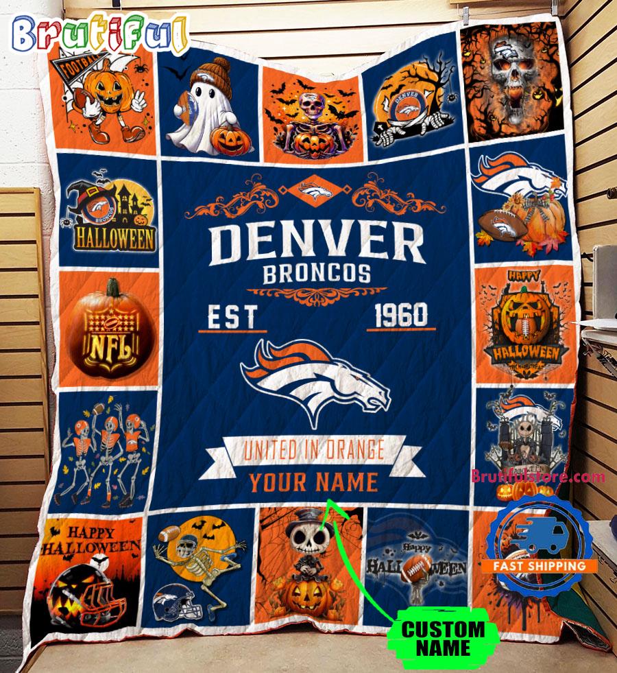 Denver Broncos Special Pumpkin Halloween Quilt Blanket AZBTQLT000010