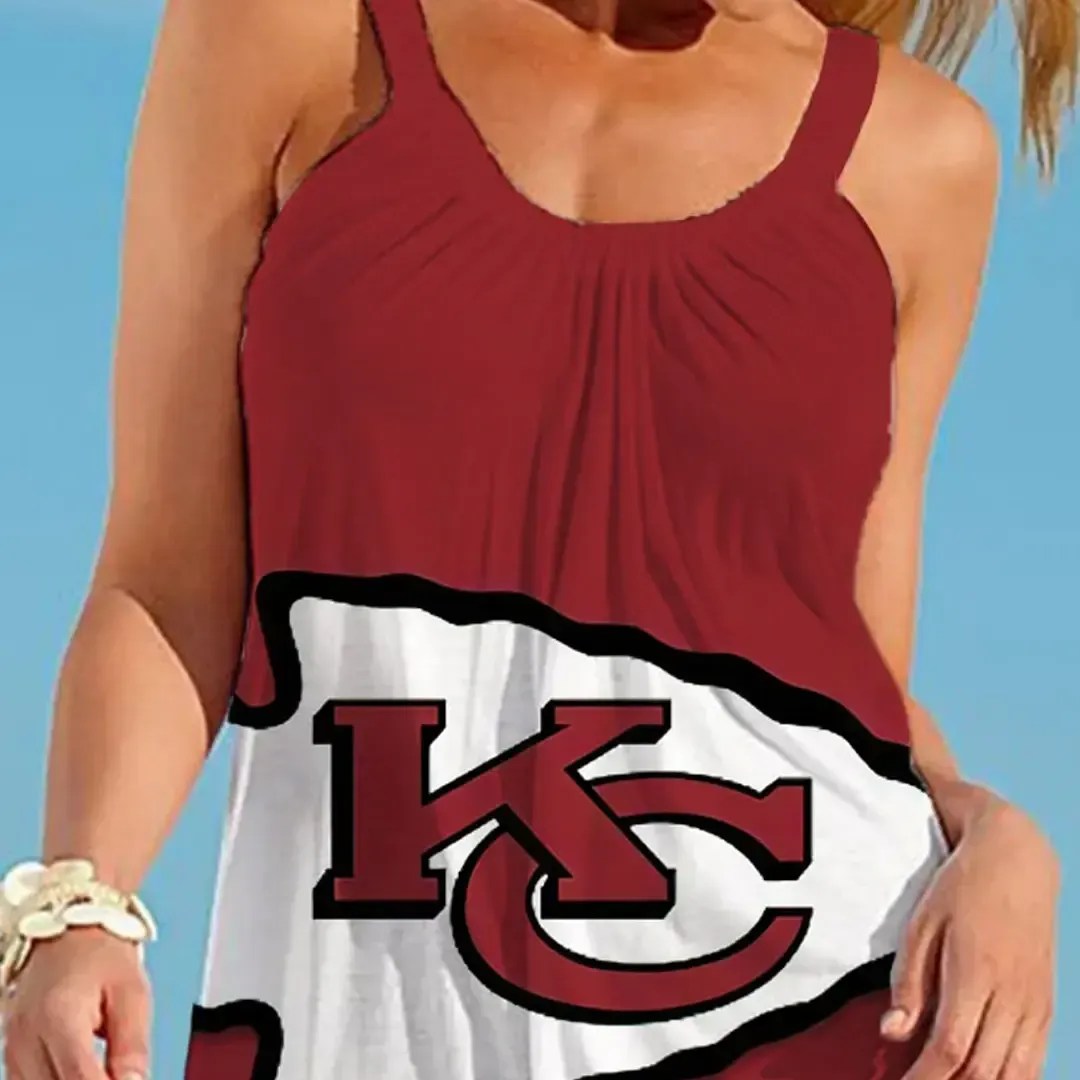 Nfl Kansas City Chiefs Printed Beach Dress For Leisure 42