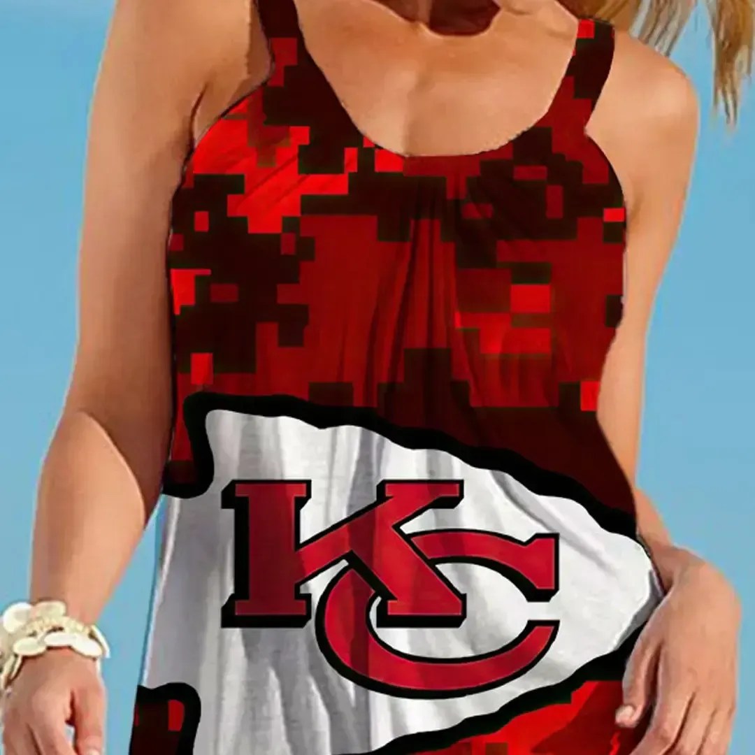 Nfl Kansas City Chiefs Printed Beach Dress For Leisure 48
