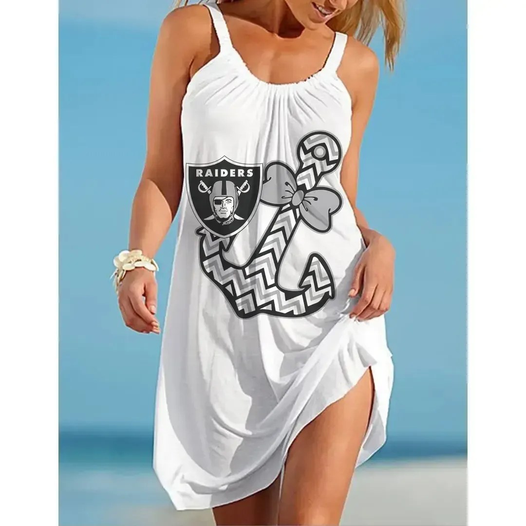 NFL Las Vegas Raiders Print Halter Beach Dress 50