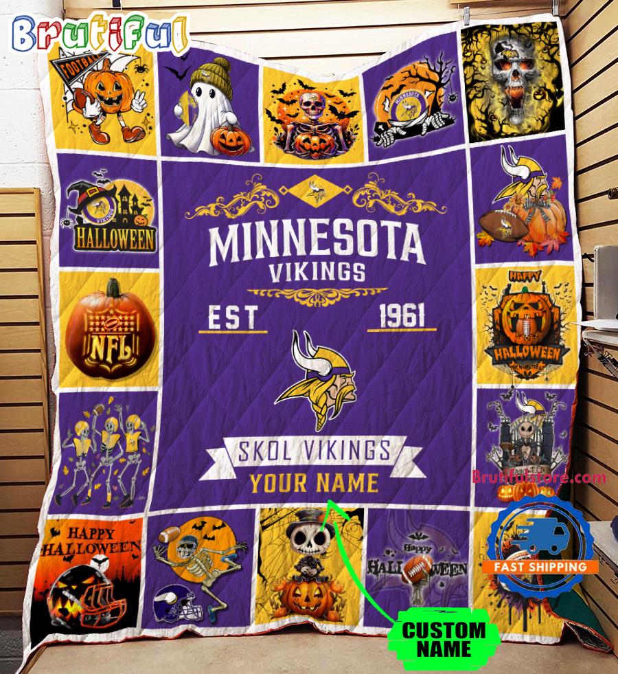 Minnesota Vikings Special Pumpkin Halloween Quilt Blanket AZBTQLT000021