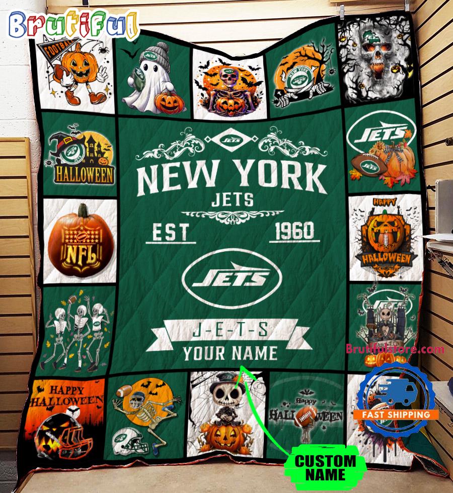 New York Jets Special Pumpkin Halloween Quilt Blanket AZBTQLT000025