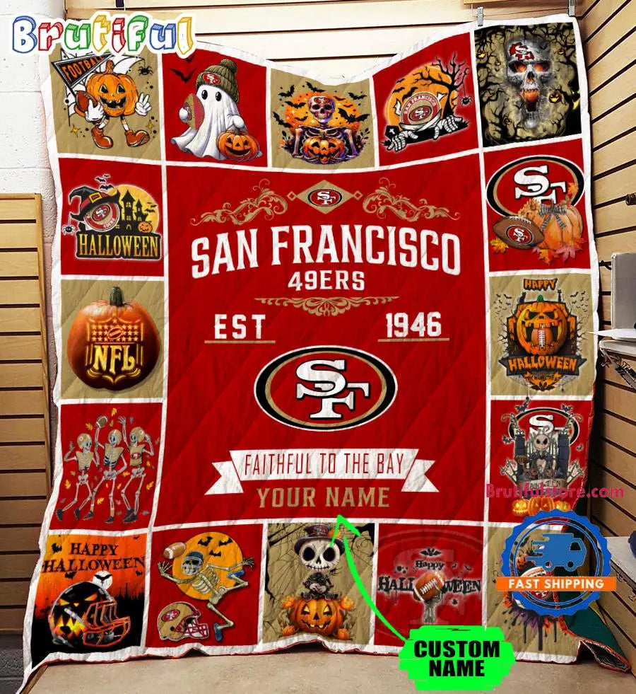 San Francisco 49ers Special Pumpkin Halloween Quilt Blanket AZBTQLT000028