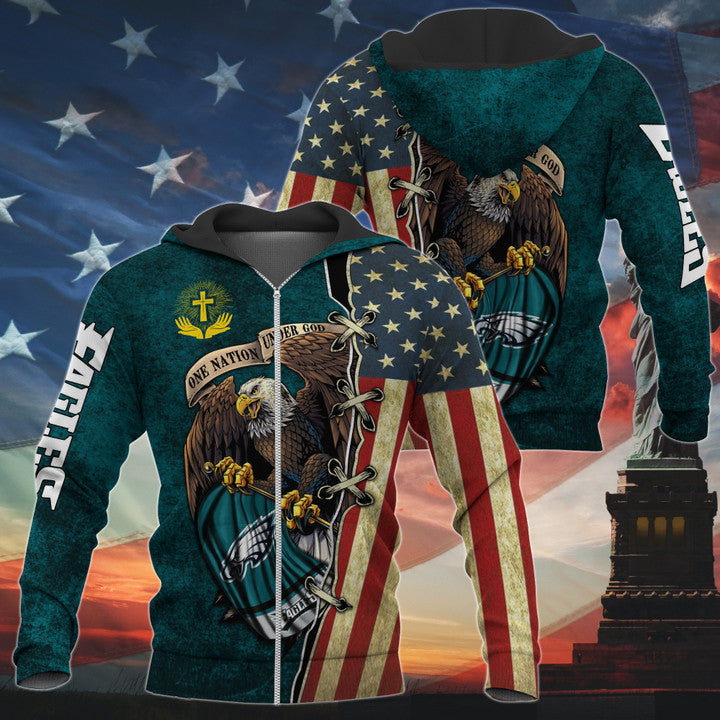 One Nation Under God Philadelphia Eagles Hoodie Full Zip Hoodies