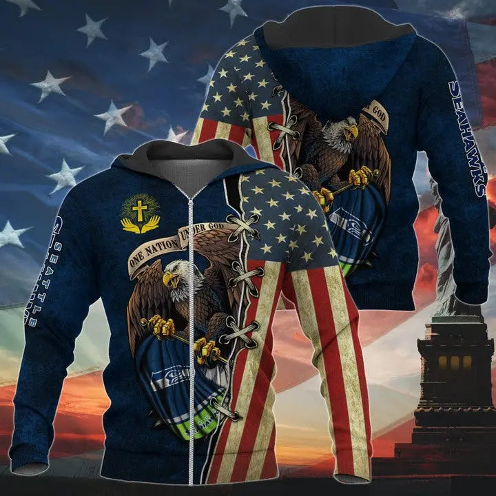 One Nation Under God Seattle Seahawks Hoodie Full Zip Hoodies