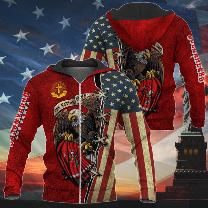 One Nation Under God Tampa Bay Buccaneers Hoodie Full Zip Hoodies