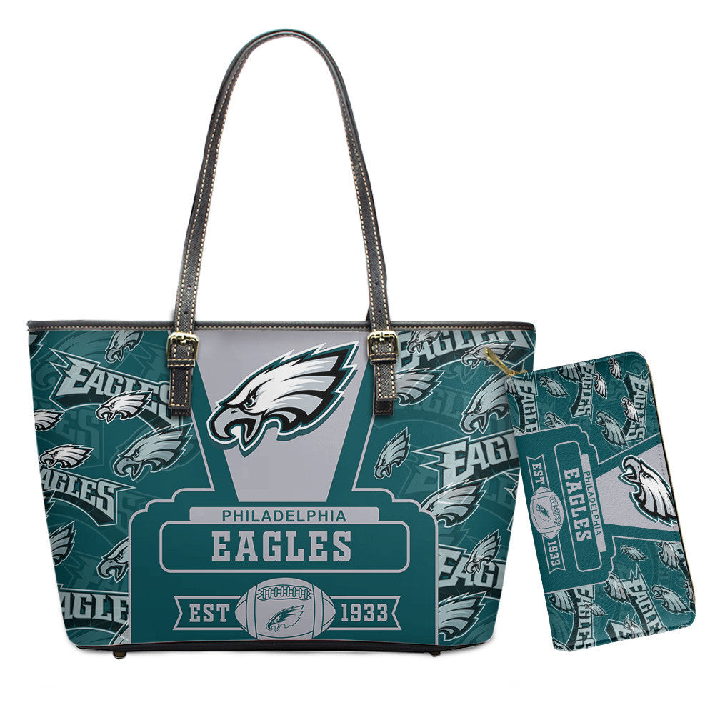 Philadelphia Eagles Leather Tote Hand Bag and Purse Set BB10