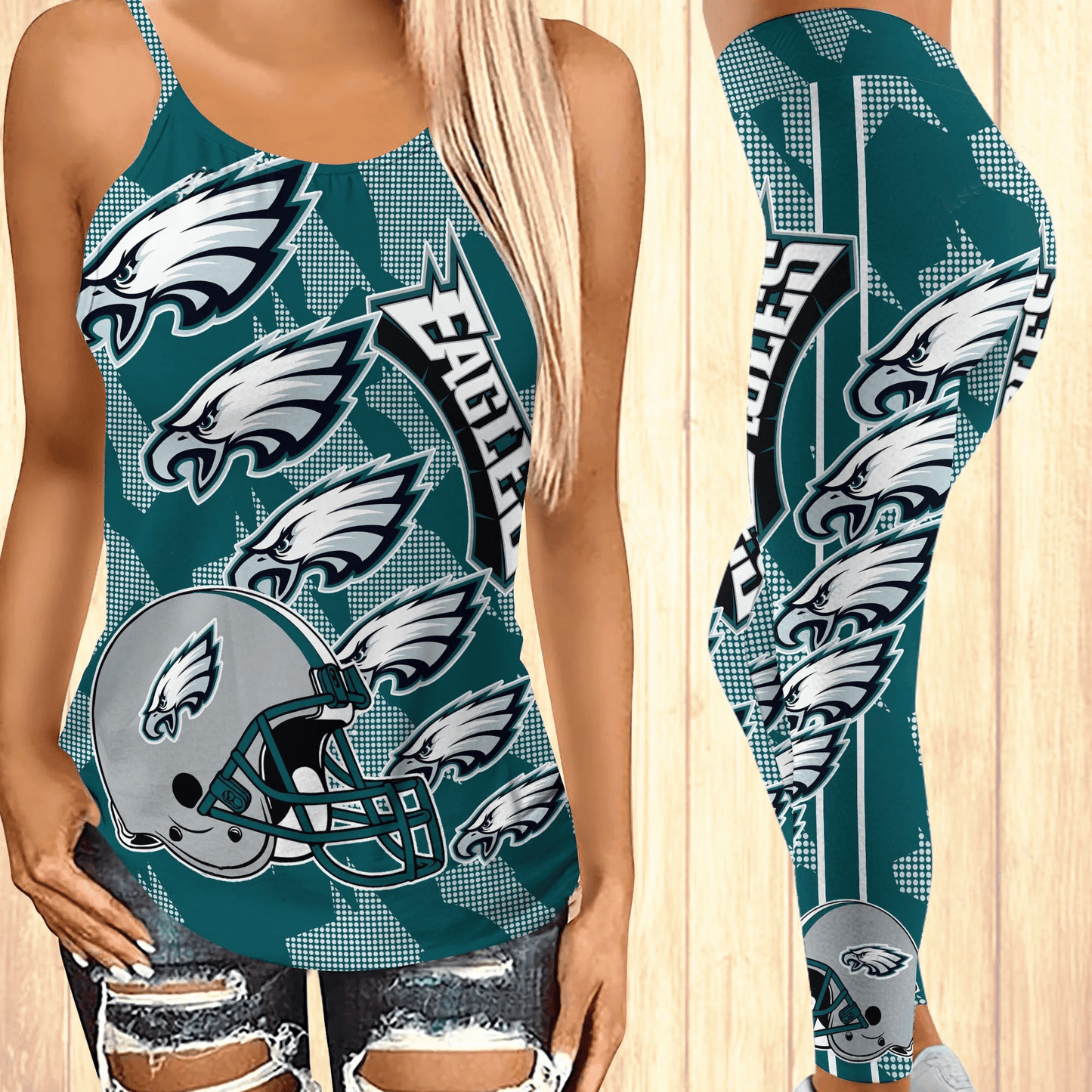 Philadelphia Eagles Leggings And Criss Cross Tank Top BG24