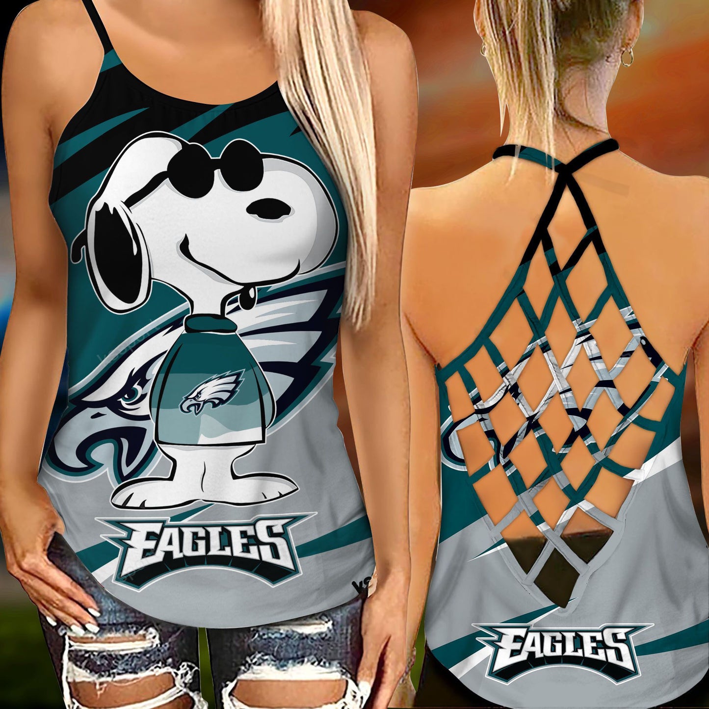 Philadelphia Eagles Leggings And Criss Cross Tank Top BG96