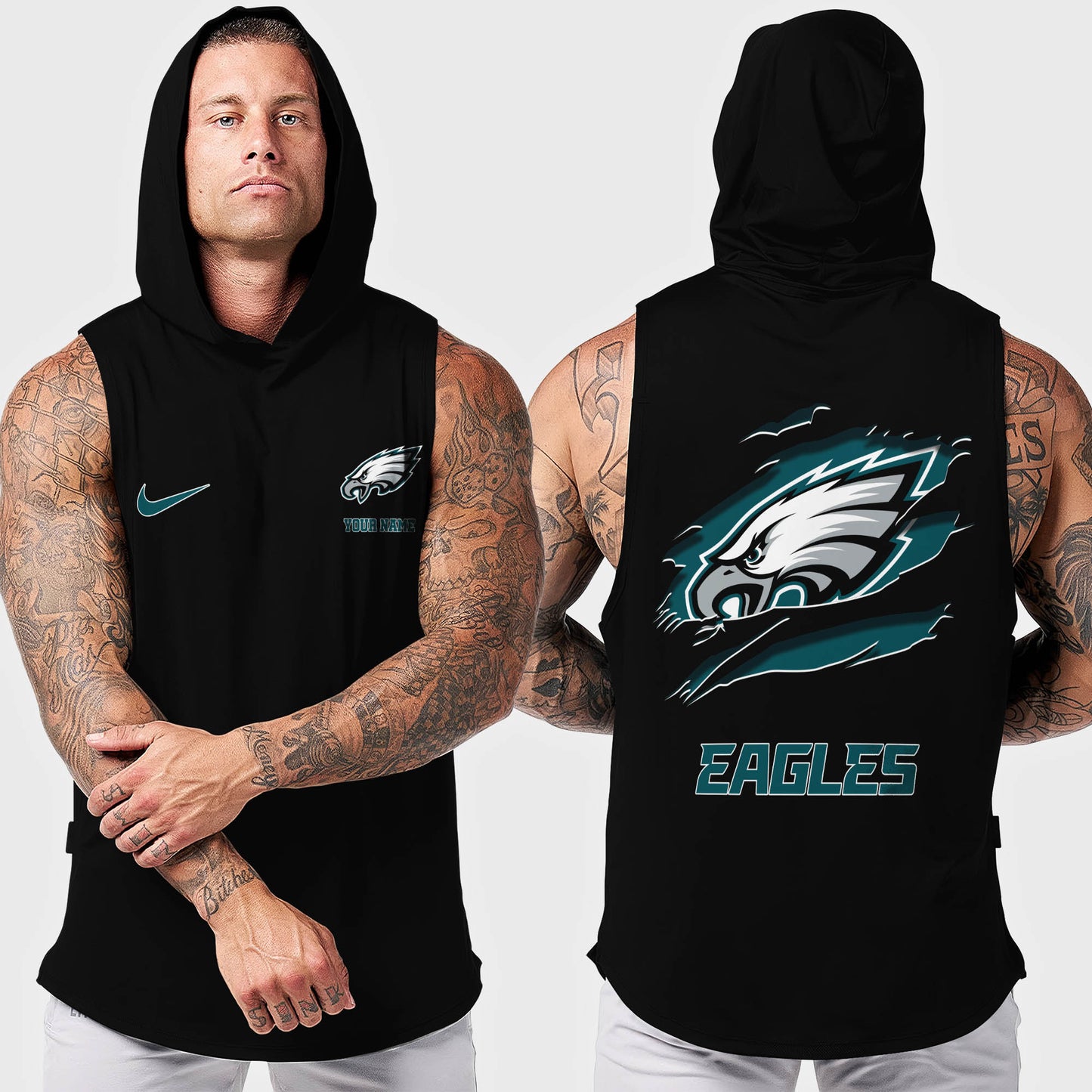 Philadelphia Eagles Men Workout Hooded Tank Top AZMGSH026