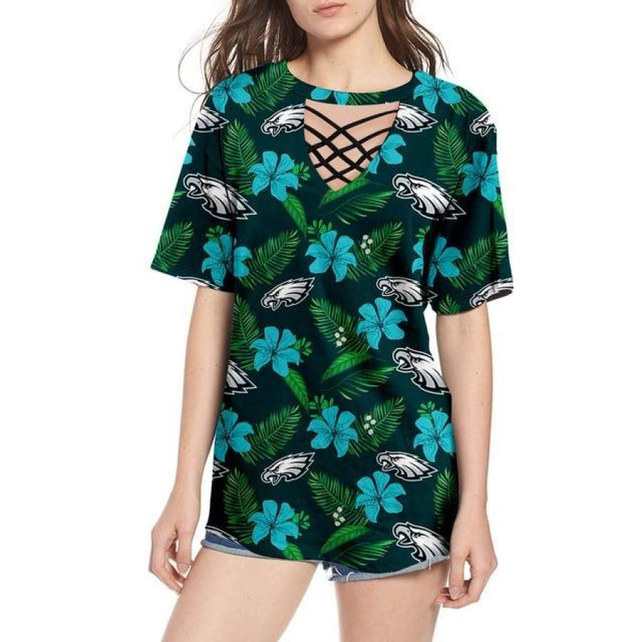 Philadelphia Eagles Women Summer String Short Sleeve Shirt BG20