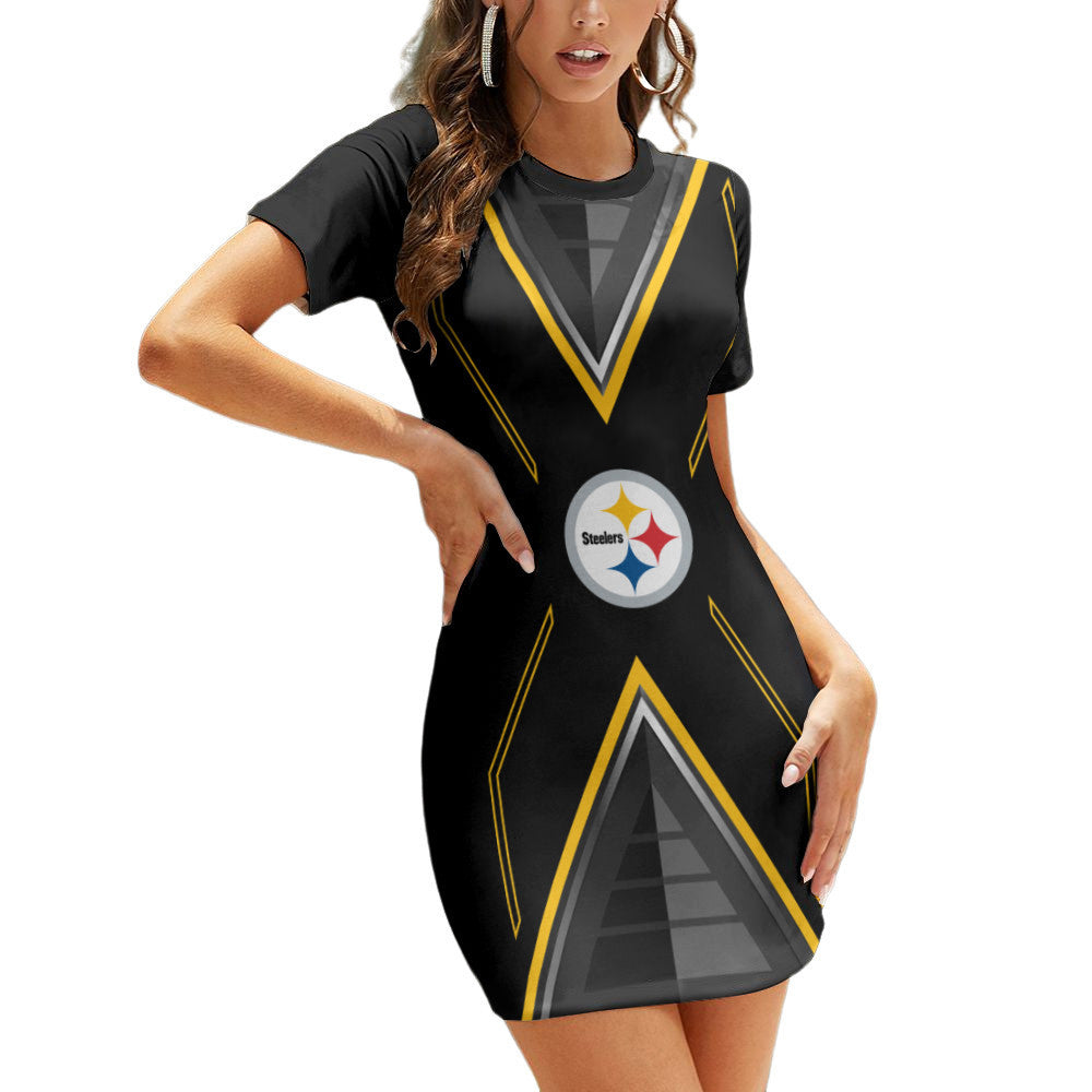 Pittsburgh Steelers Casual Short Sleeve Bodycon Mini Dress BG08