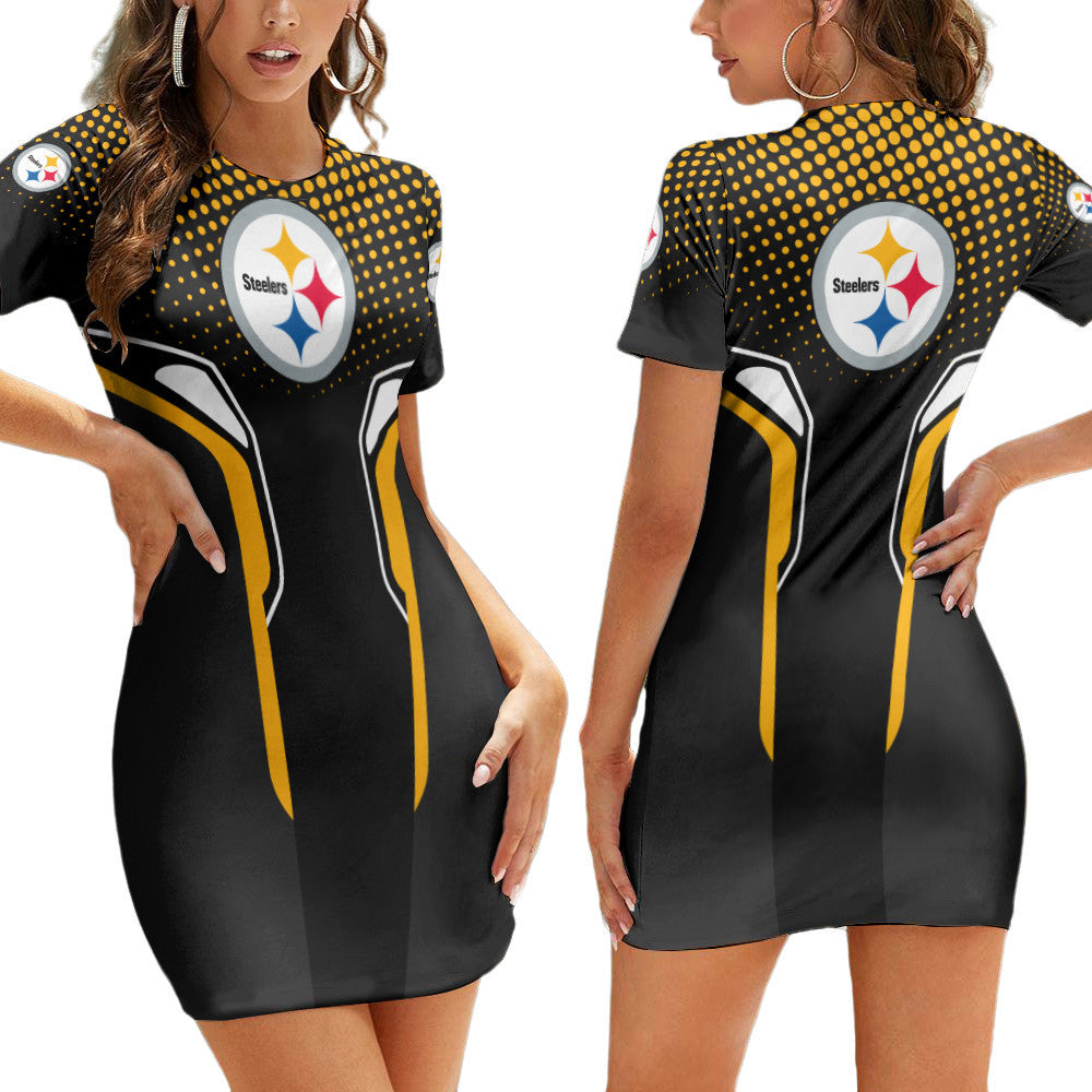 Pittsburgh Steelers Casual Short Sleeve Bodycon Mini Dress BG201